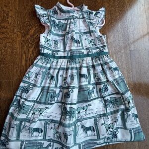Janie and Jack Green and White Horse Print Dress